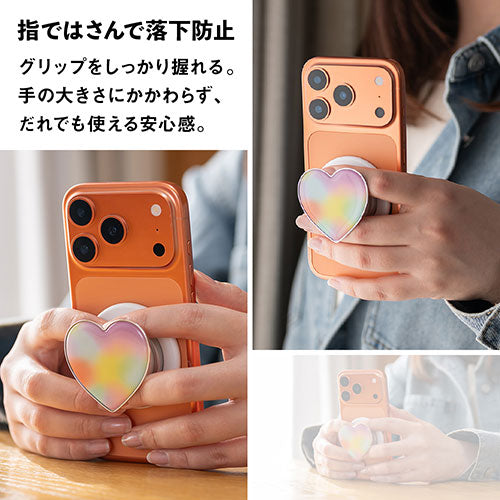 Griptok Magsafe対応スマホグリップ グリップトック マグセーフで着脱自在 スタンド ハート/レインボー 2506GPTHH0128