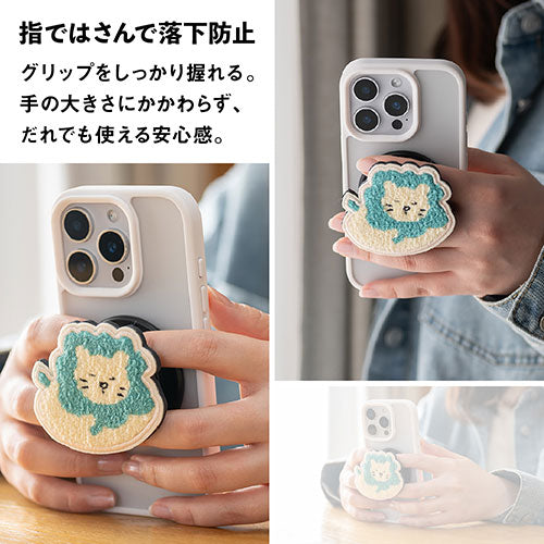 Griptok Magsafe対応スマホグリップ グリップトック マグセーフで着脱自在 スタンド 刺繍タイプ ライオン(ジャンプ) 2506BCGRB28BC