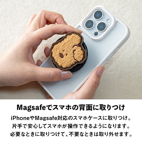 Griptok Magsafe対応スマホグリップ グリップトック マグセーフで着脱自在 スタンド 刺繍タイプ クマ(かお) 2506BCGRB43BC